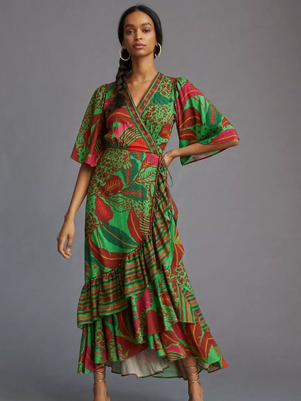 FARM Rio Flutter-Sleeve Wrap Maxi Dress